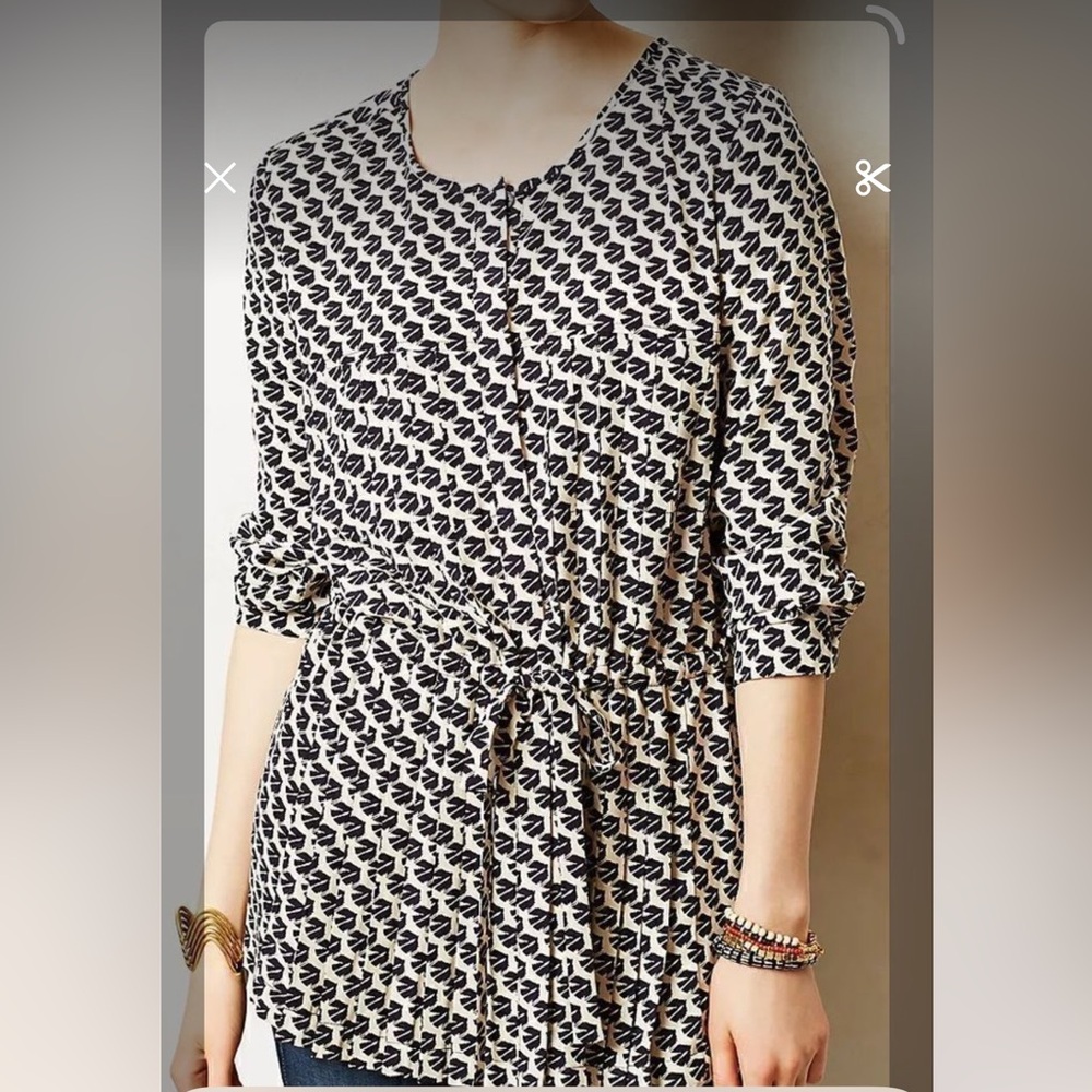 Anthropologie Maeve Black and White Tie Front Blouse